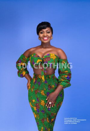 Two Piece African Print Crop Top with Stretchy Skirt