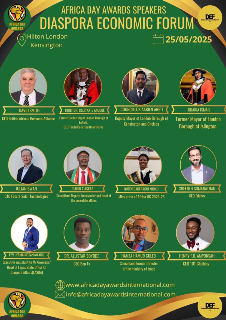 CEO of 101 Clothing, Mr. Henry F. O. Amponsah, Delivers Inspiring Talk on Fashion and Africa’s Evolution at Diaspora Economic Forum Africa Day Awards London, UK – May 25, 2025