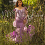 Purple Satin with Chantilly lace corset Gown