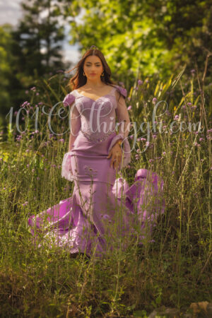 Purple Satin with Chantilly lace corset Gown